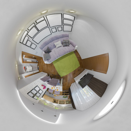 3d illustration panorama of living room interiorの写真素材