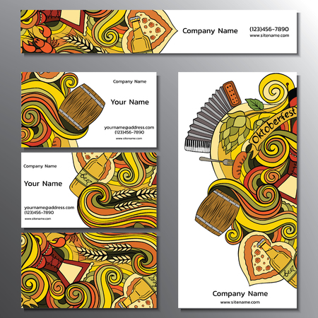 Hand drawn Cartoon vector doodle for a beer festival. Illustrations for the celebration of the October festival. Oktoberfest design for poster, banner, art, beer menu, flyer, tshirt, print.のイラスト素材