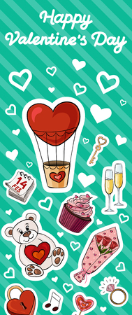 Vector illustration brochure design for the holiday Valentines Day. Holiday stickers to the day of all loversのイラスト素材