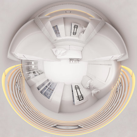 3d illustration hall interior design in classic style. Render is made, seamless 360 degree spherical...