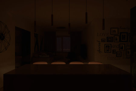 Interior design of the apartment with a modern style. 3d illustration of an interior with night...