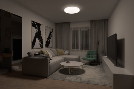 A series of 3d illustrations of interior living room with different lighting