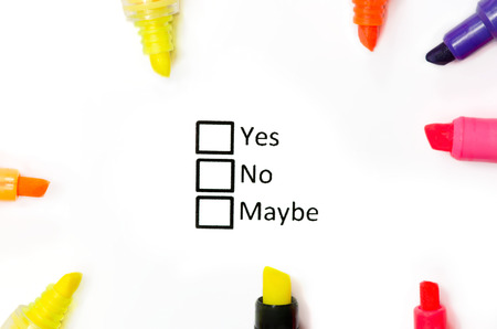 Questionary answers and eight colorful markers around.の写真素材