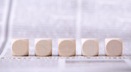 Five wooden dice you can put your text on.の写真素材
