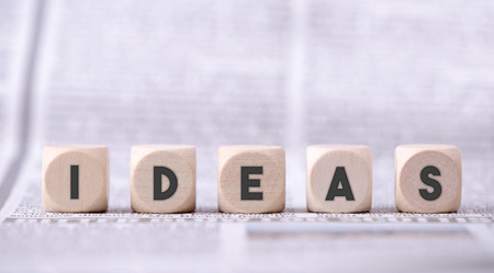 Five wooden dice with ideas word as business concept.の写真素材