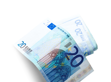 Several twenty euro bills isolated on white background.の写真素材