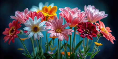 Multicolor Flowers Close-Up with Cinematic Blue Background in Spring