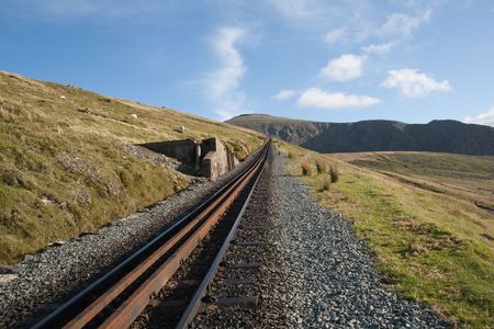 Mountain railway line, Snowdon, Wales.の写真素材