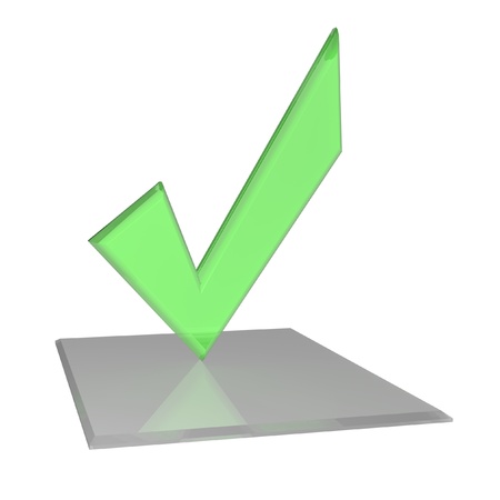 Green glossy Check mark on white backgroundの写真素材