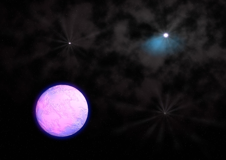 Far-out planets in a space against stars   の写真素材