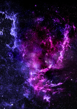 Far being shone nebula and star field against space.