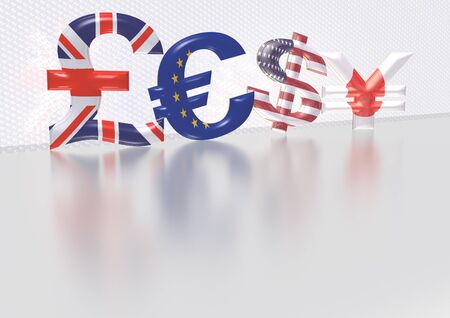 International economy currency units: pound, euro, dollar, yenの写真素材