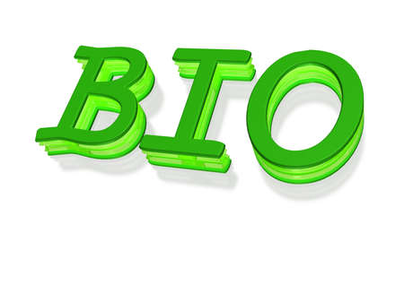 Glossy green three-dimensional inscription BIO as a sign.の写真素材