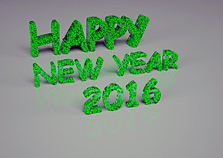 The three-dimensional inscription the Happy New Year 2016 is made small cubes.