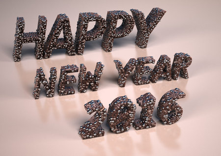 The three-dimensional inscription the Happy New Year 2016 is made small cubes.