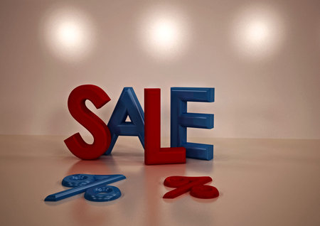 Dimensional inscription of SALE and percents near it.の写真素材