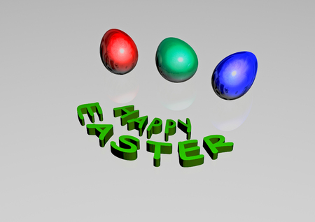 Dimensional inscription Happy Easter on white background. 3D rendering.の写真素材