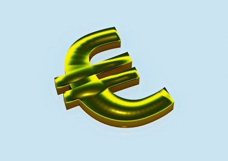 Dimensional sign of the European euro in color flag of Europe. 3D render.の写真素材