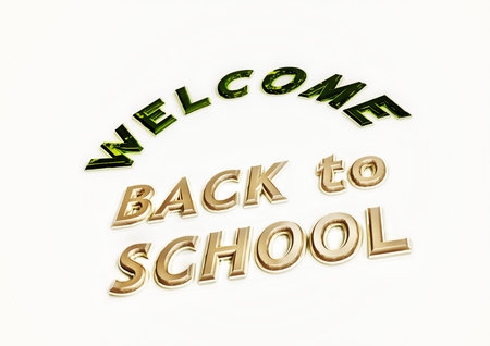 Dimensional inscription Welcome back to school. 3D render.