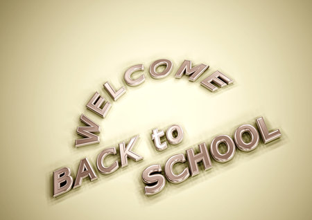 Dimensional inscription Welcome back to school. 3D illustration.の写真素材