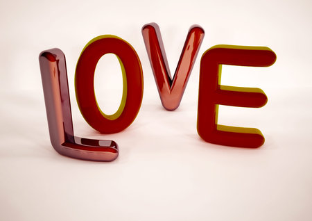 Dimensional inscription of LOVE on background. 3D illustration.