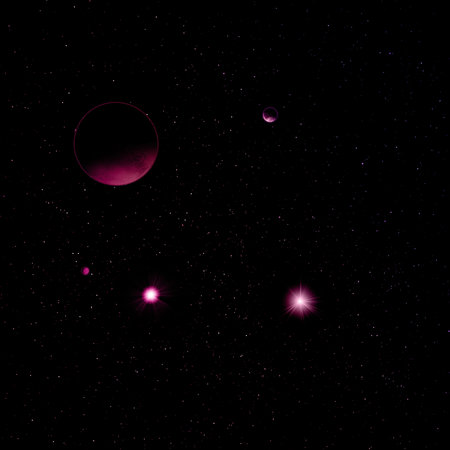 Planets in a space against stars and nebula.