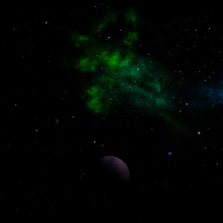 Far-out planets in a space. 3D rendering.
