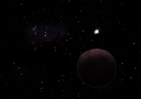 Planet in a space against stars and nebula. Elements of this image furnished by NASA . 3D rendering.