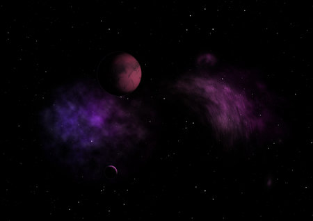 Far being shone nebula and star field against space.