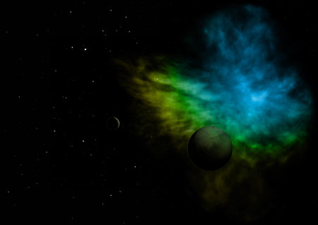 Planet in a space against stars and nebula. Elements of this image furnished by NASA 3D rendering.