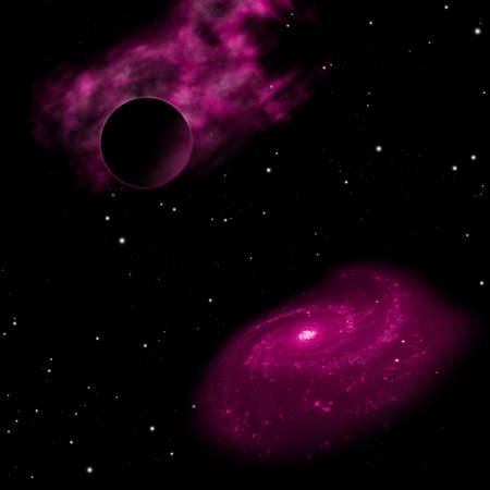 Stars and spiral galaxy in a free space.の写真素材