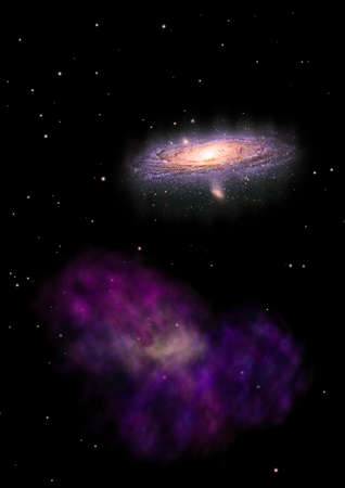 Stars and spiral galaxy in a free space.の写真素材