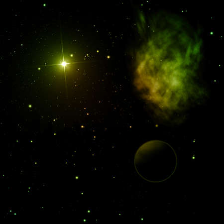 Planet in a space against stars and nebula.の写真素材