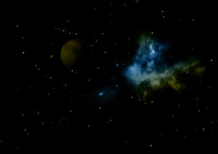 Planets in a space against stars. 3D rendering.の写真素材