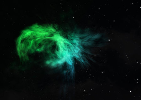 Far being shone nebula and star field against space.