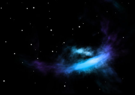 Far being shone nebula and star field against space.