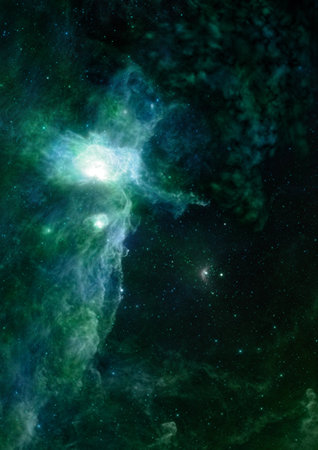 Far being shone nebula and star field against space.の写真素材