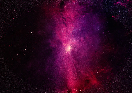 Far being shone nebula and star field against space.
