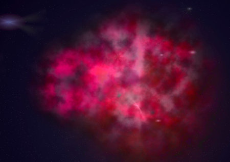 Far being shone nebula and star field against space.