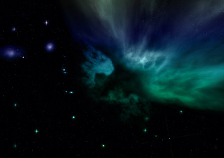 Far being shone nebula and star field against space.の写真素材