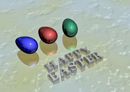 Dimensional inscription Happy Easter on white background. 3D rendering.の写真素材