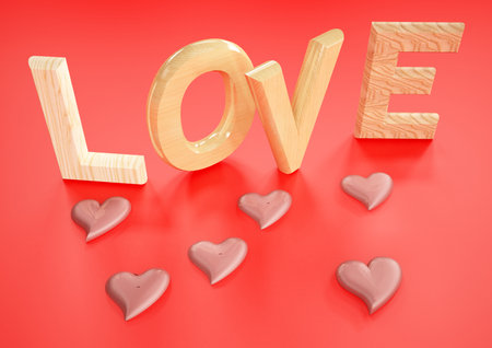 Dimensional inscription of LOVE and heart near it.の写真素材