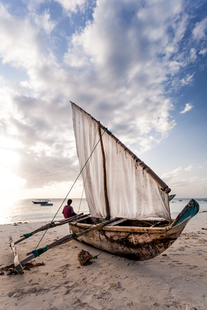Dhow on the beach in Zanzibar.の写真素材