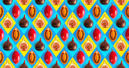 Fruit pattern. Flat lay food. Fig and Tamarillo pattern.