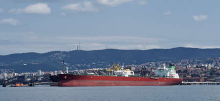 Beautiful panorama on a harbor city with shipsの写真素材