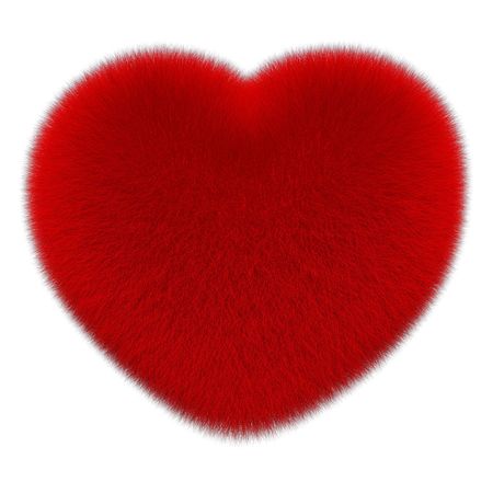 Red fur heart isolated on white background 3d renderの写真素材