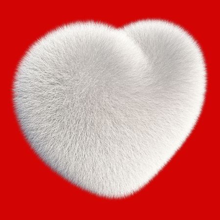 White fur heart isolated on white background 3d renderの写真素材
