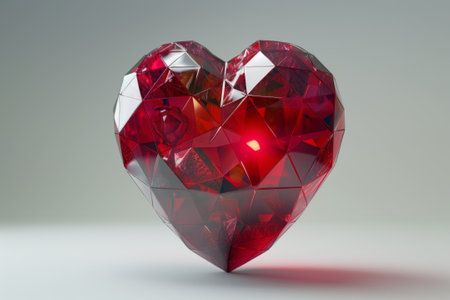 A natural material, red heartshaped diamond is displayed on a white surface, adding a touch of amber and magenta to the creative arts of jewellery designの素材