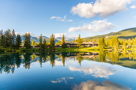 Mountain and Lake with reflection in Jasper Canadaのeditorial素材