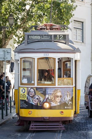 LISBON, PORTUGAL - CIRCA 2016: Vintage Tram in Lisbon, Portugalのeditorial素材